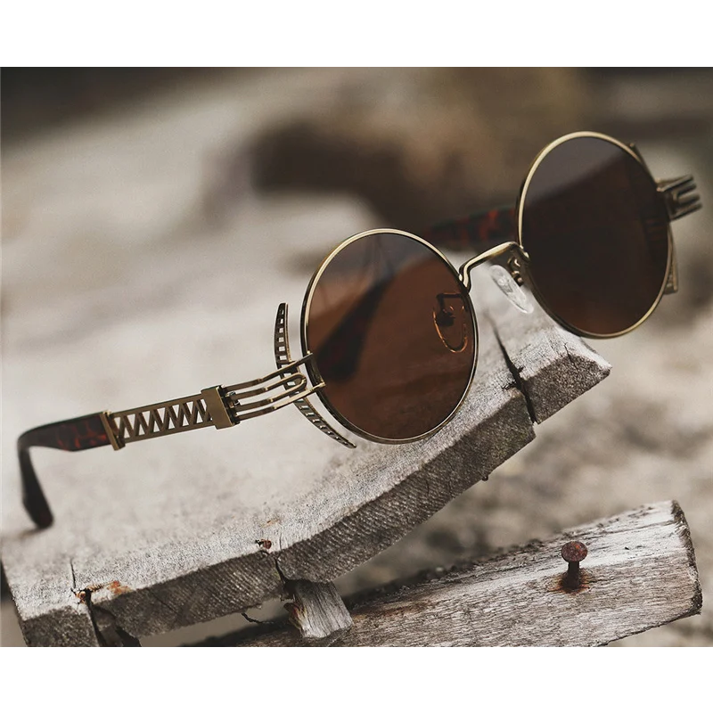 Vintage Steampunk Round Sunglasses Metal Frame UV400 for Men Women Casual Retro Steampunk Round Sunglasses Men Women Circle Sun  main image 4