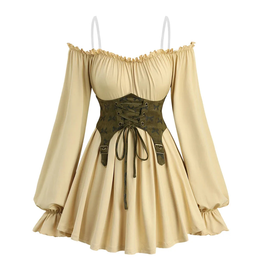 cream steampunk dress Alternative Wedding Dress Unique Victorian Bustle Gown Cream Steampunk Corset off the Shoulder (12 MONTH Make Time) Custom to Any Size