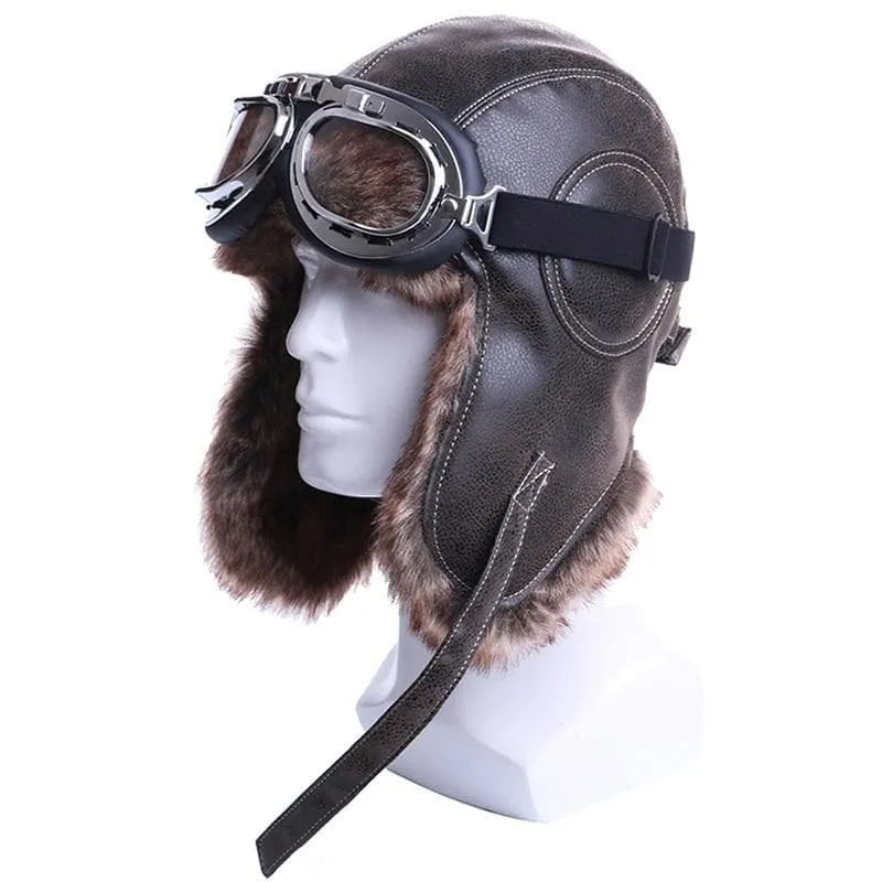 aviator cap with goggles Steampunk Aviator Chapka hat