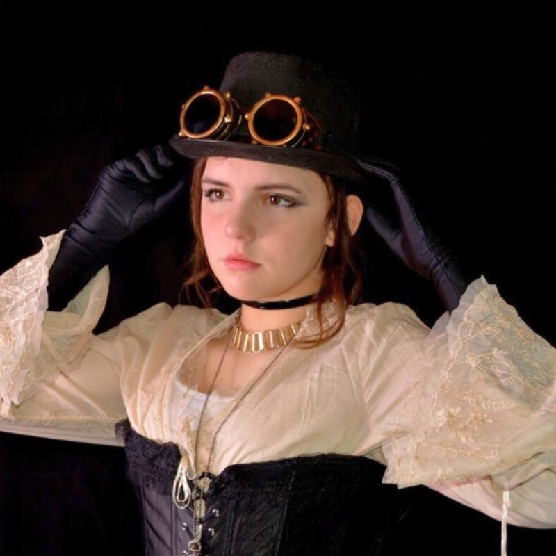 woman wearing steampunk goggles
