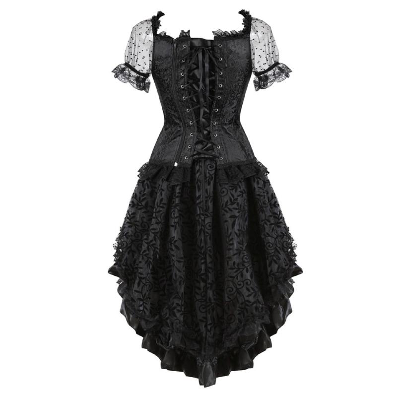 back of black period steampunk dress