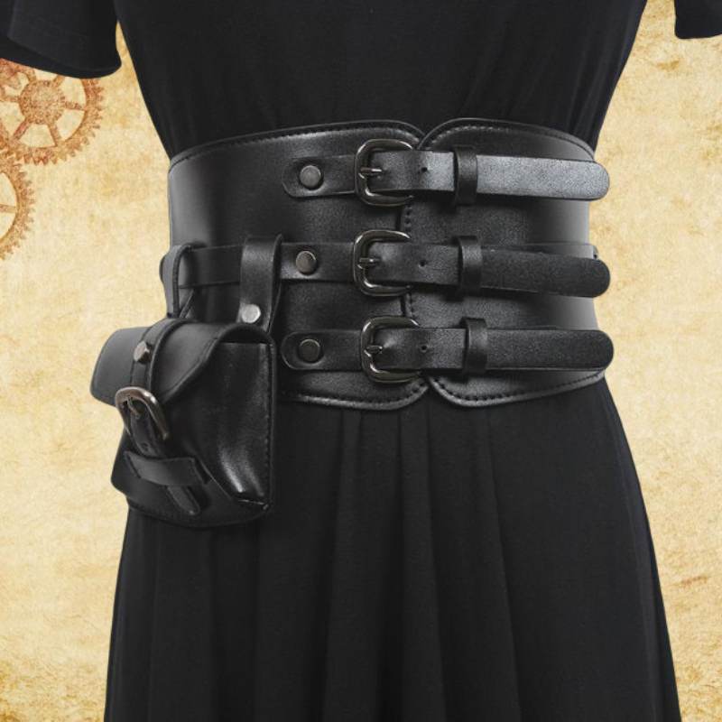 black steampunk belt with pouch