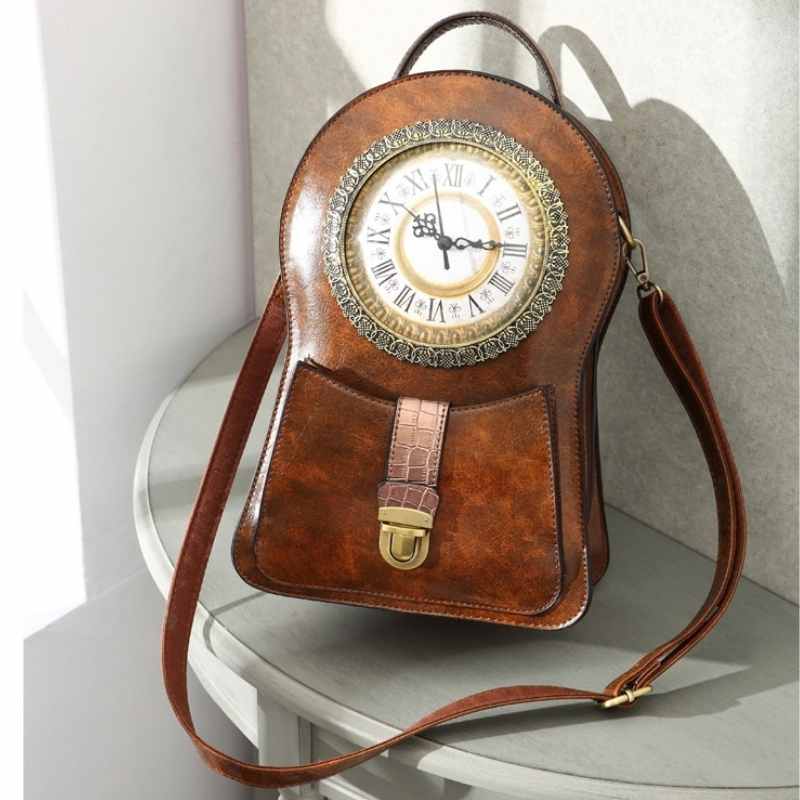 Clock Bag Real Working,Vintage Crossbody Messenger Bag, SteamPunk