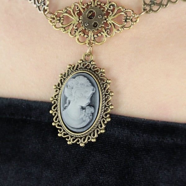 cameo pendant steampunk necklace