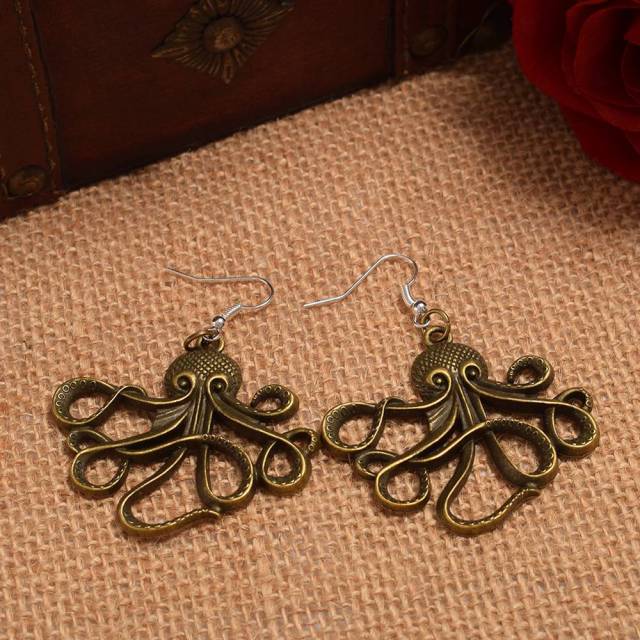 octopus steampunk earrings bronze