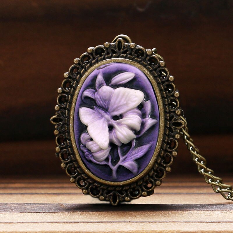 locket pendant with purple flower