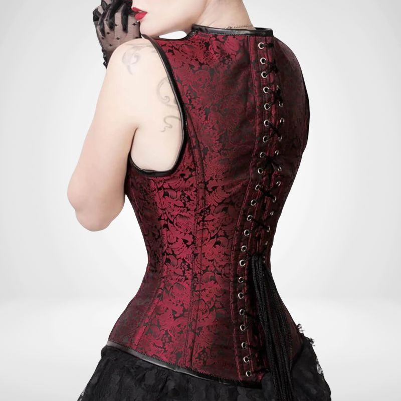 red brocade steampunk corset