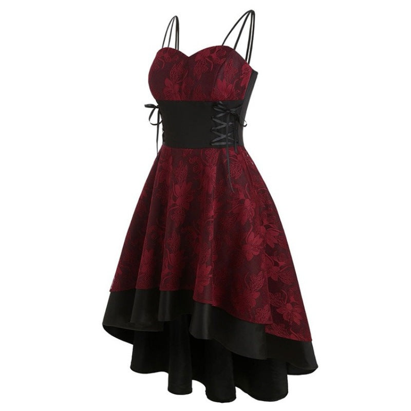 red vintag dress with flower pattern