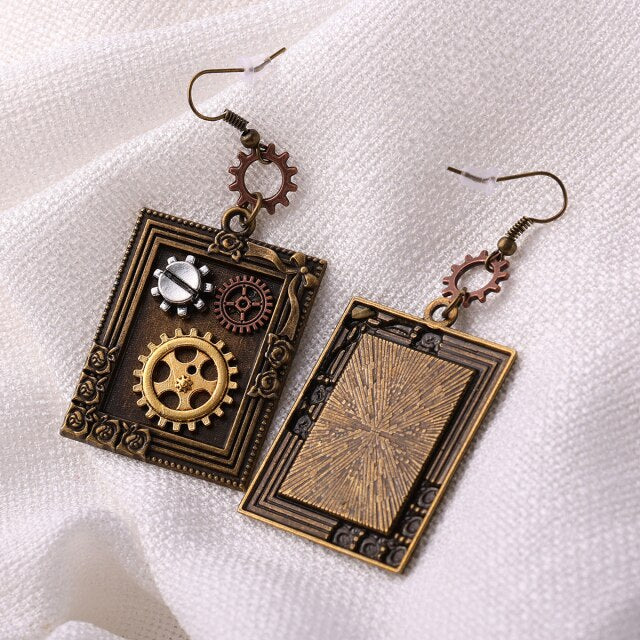 square steampunk earrings