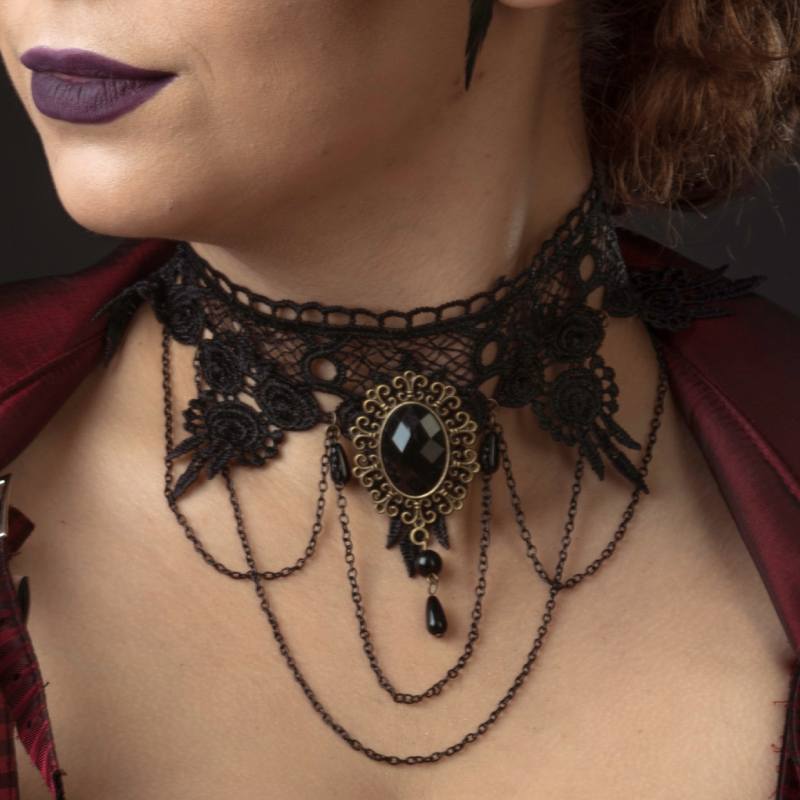 steampunk choker necklace with black lace