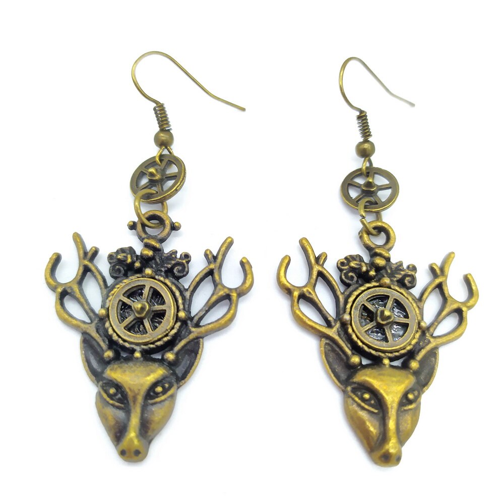 steampunk deer earrings