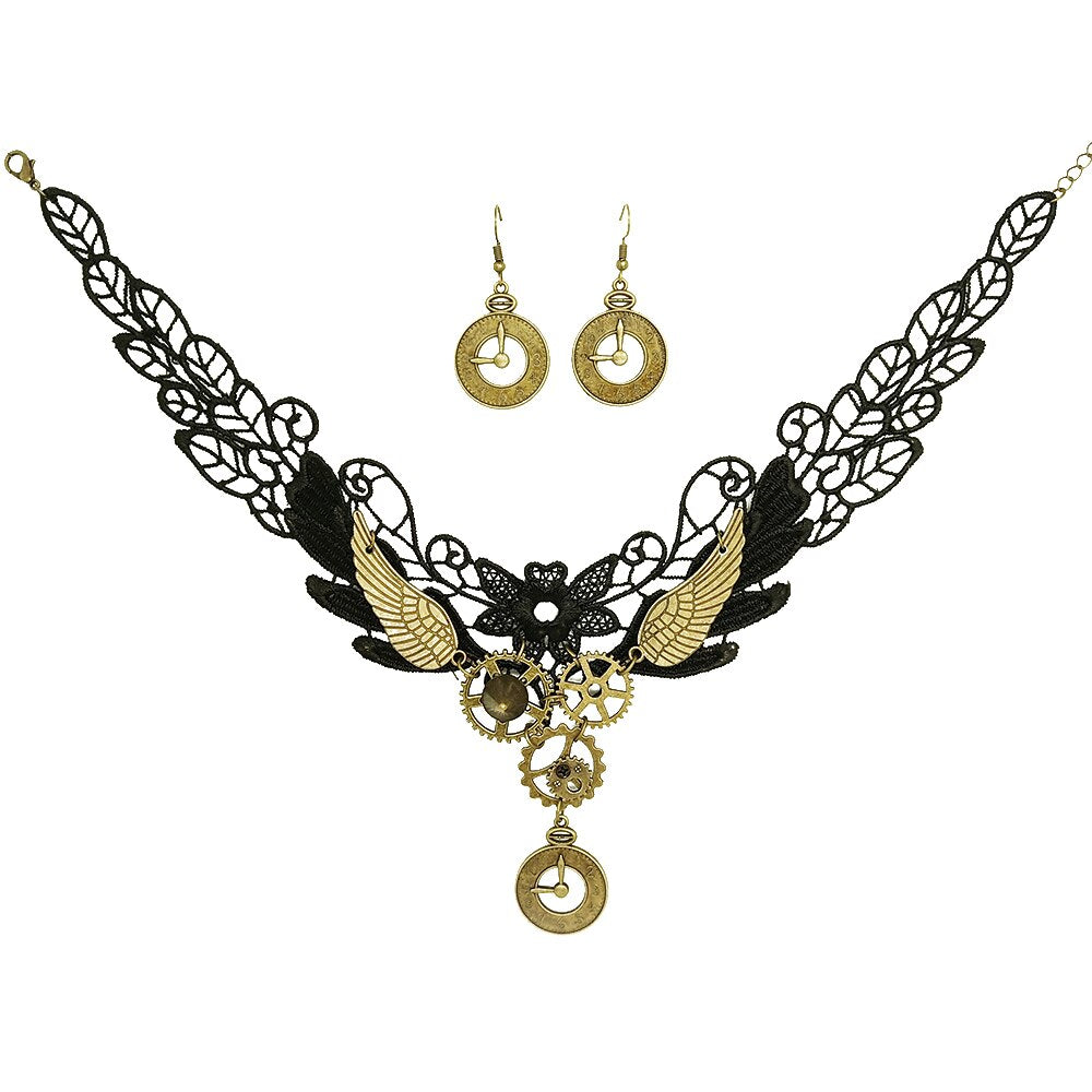 steampunk necklace and earrings set