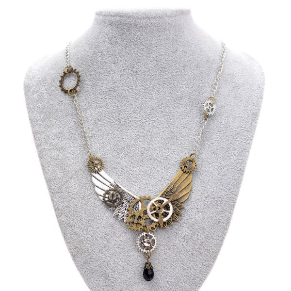 steampunk necklace with metal wings