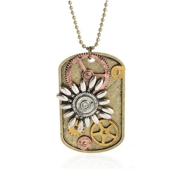 steampunk pendant with steel flower