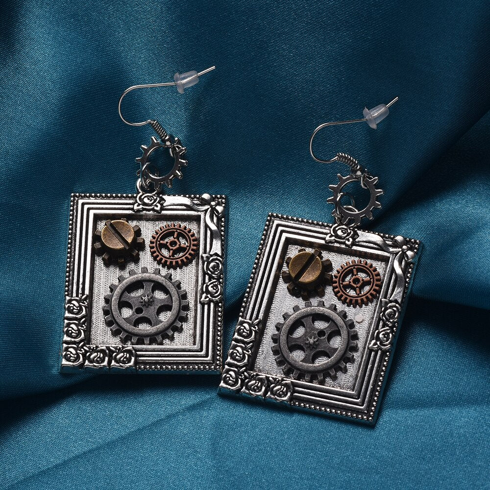 steampunk photoframe earrings