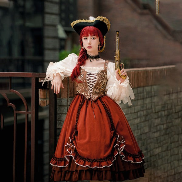 steampunk pirate costume worn by a woman