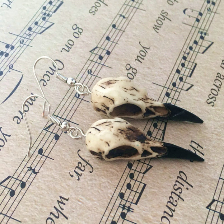Steampunk raven skull earrings