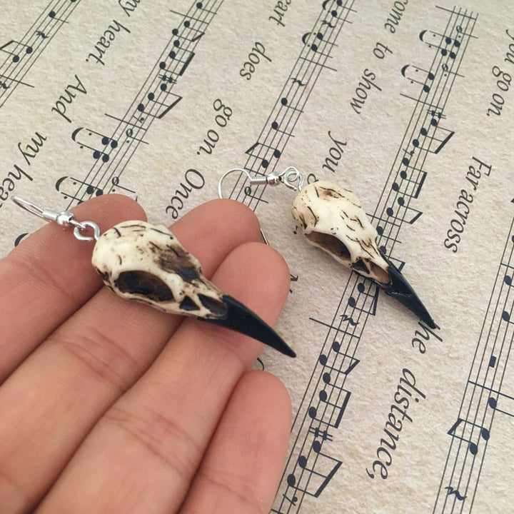 Steampunk raven skull earrings