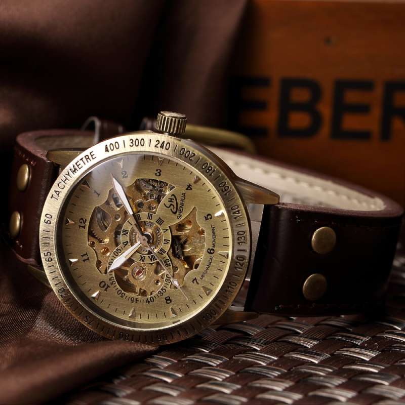 Steampunk Leather Cuff Watch in Aged Brown