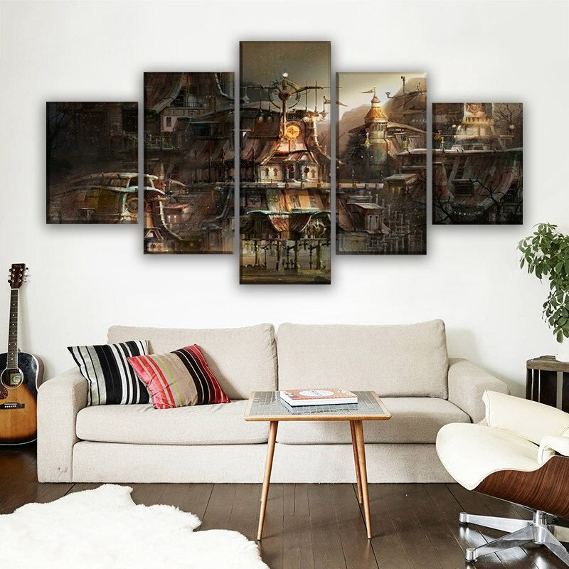 steampunk village wall art