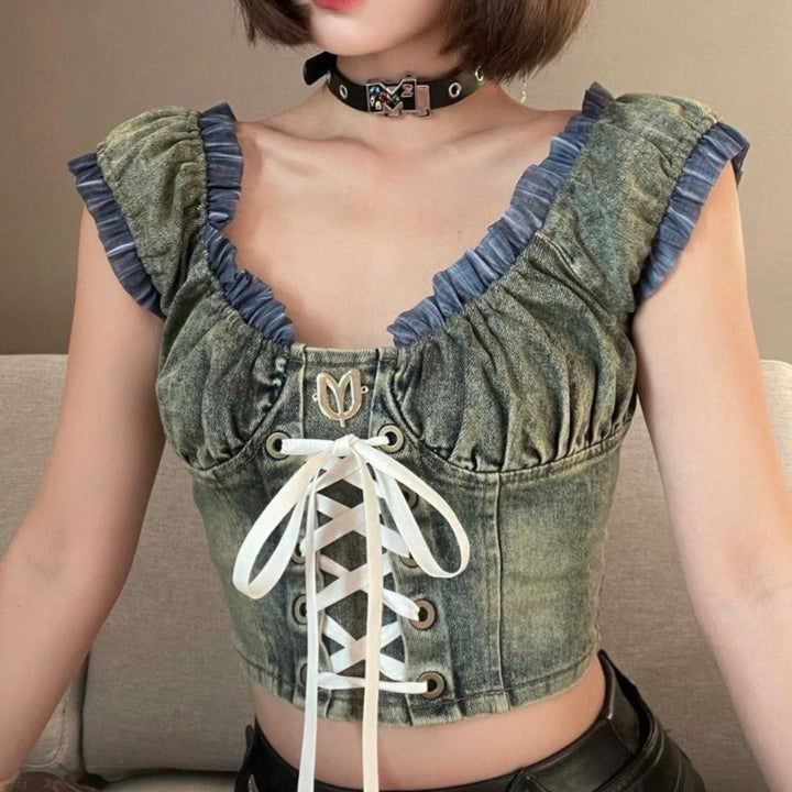 Steampunk denim corset