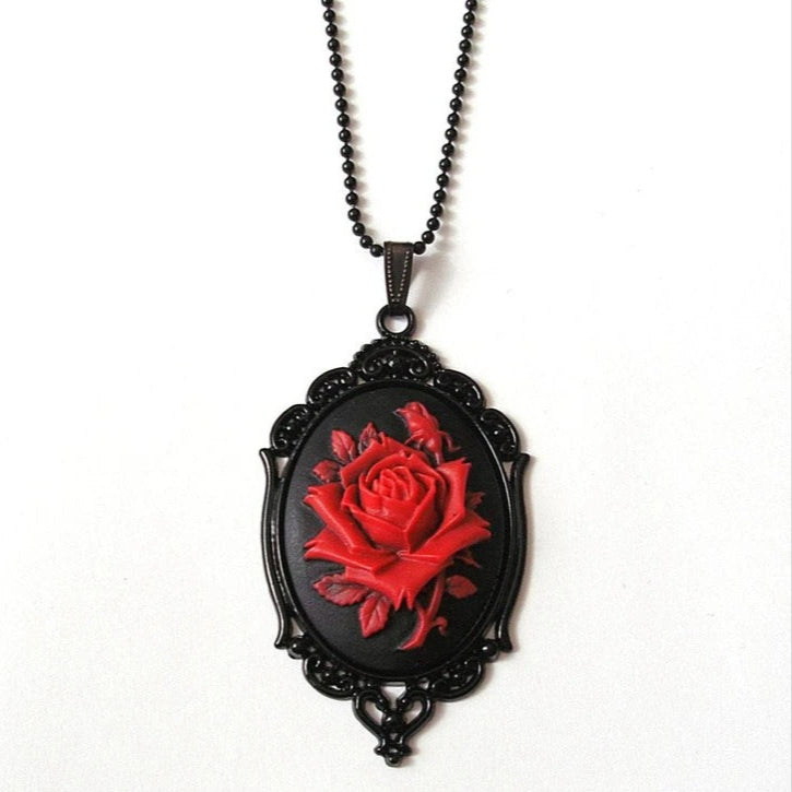 Steampunk rose cameo necklace