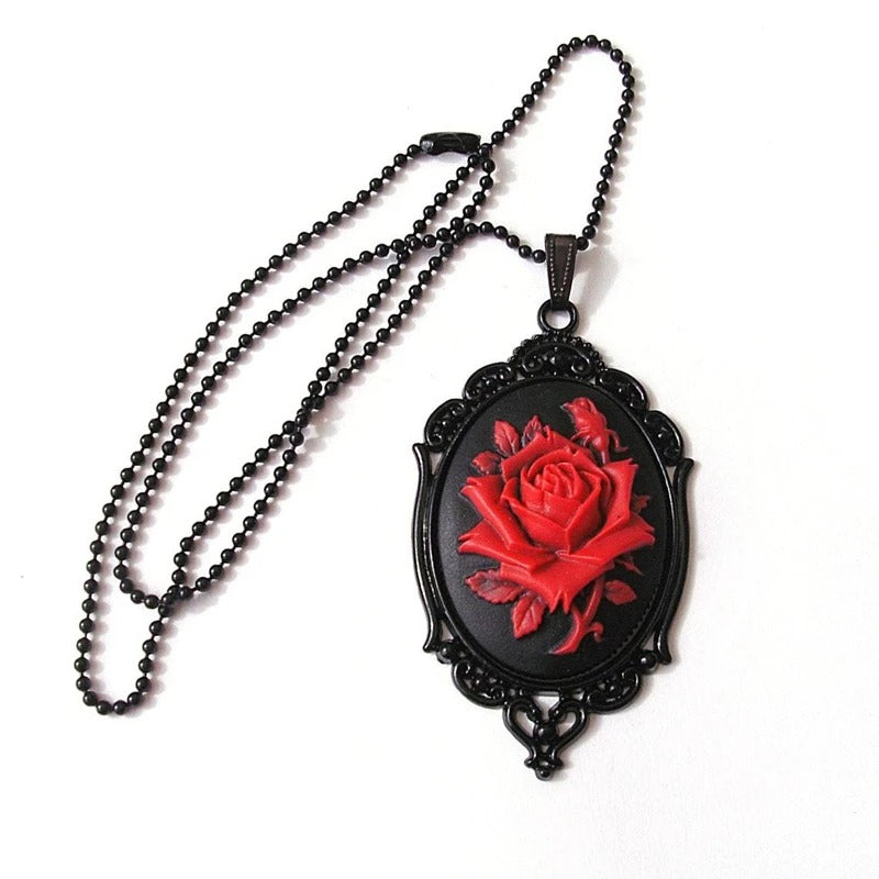 Steampunk rose cameo necklace