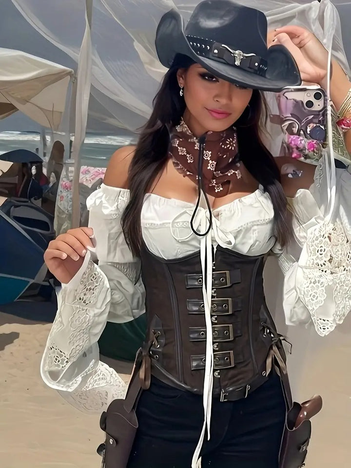 Brown steampunk underbust corset