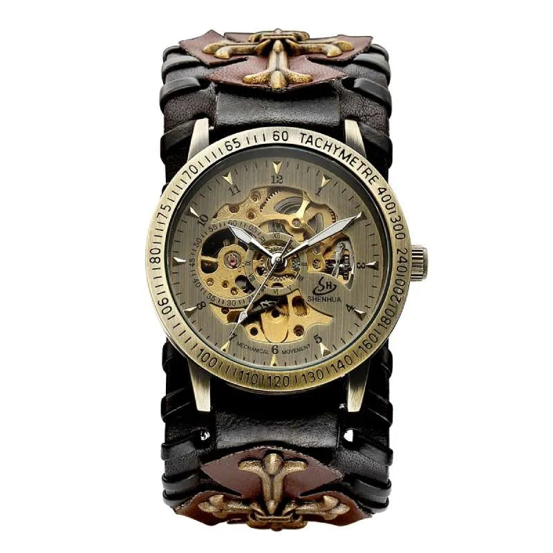black and brown steampunk watch