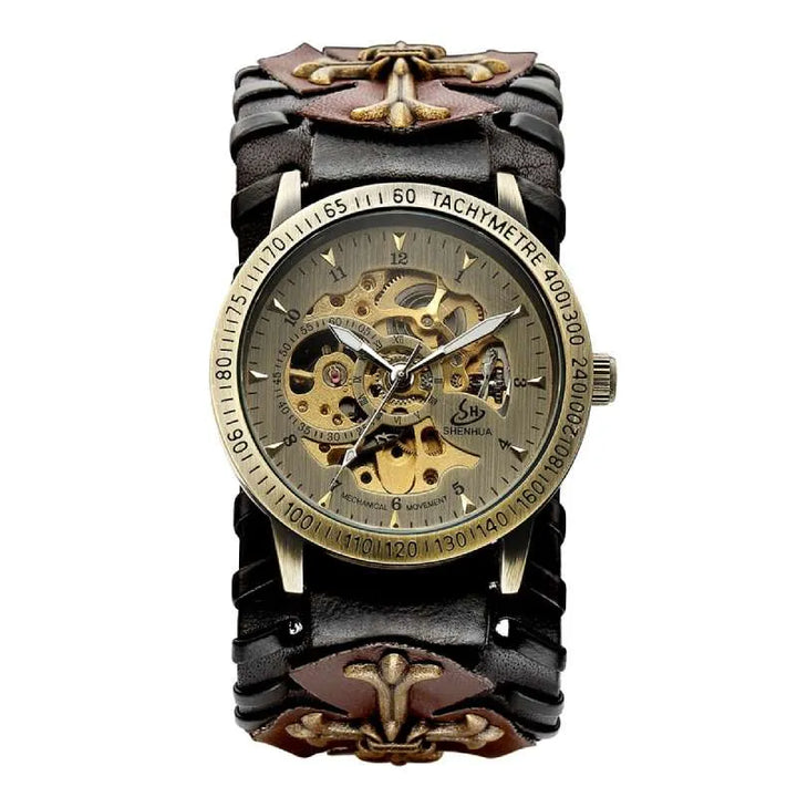 black and brown steampunk watch