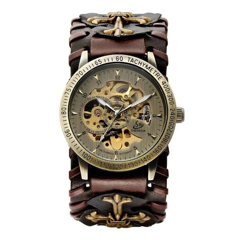 brown and black steampunk watch