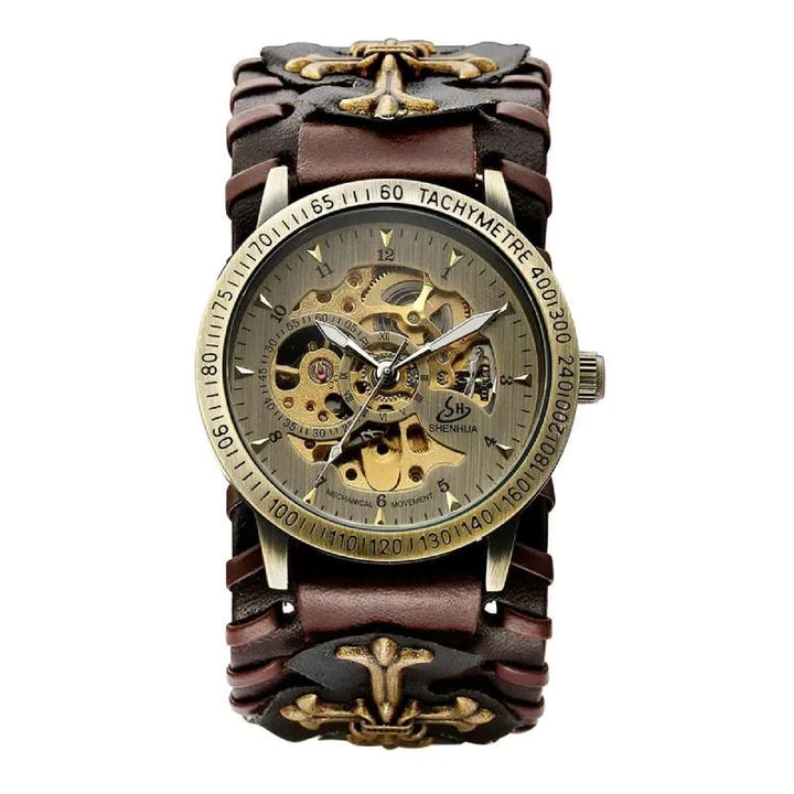 brown and black steampunk watch