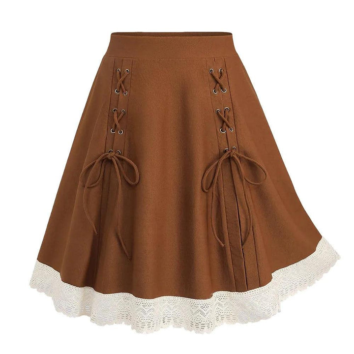 brown steampunk skirt for women with lace up design