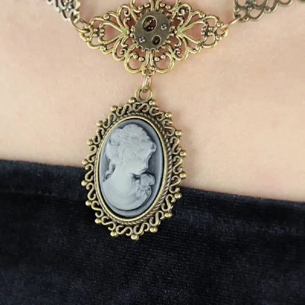cameo pendant steampunk necklace