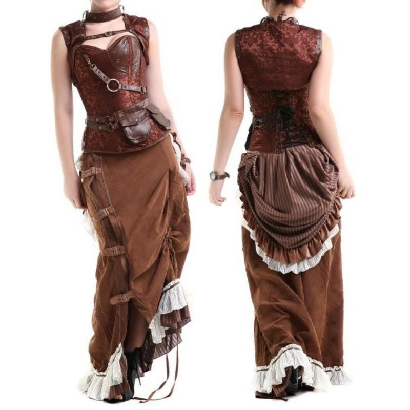 front and back view of a cosplay steampunk skirt