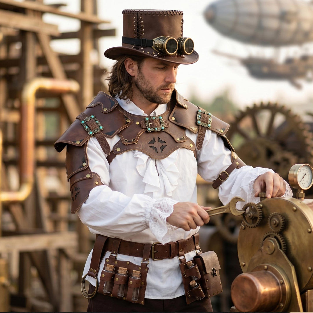 man wearing a fantasy steampunk armor