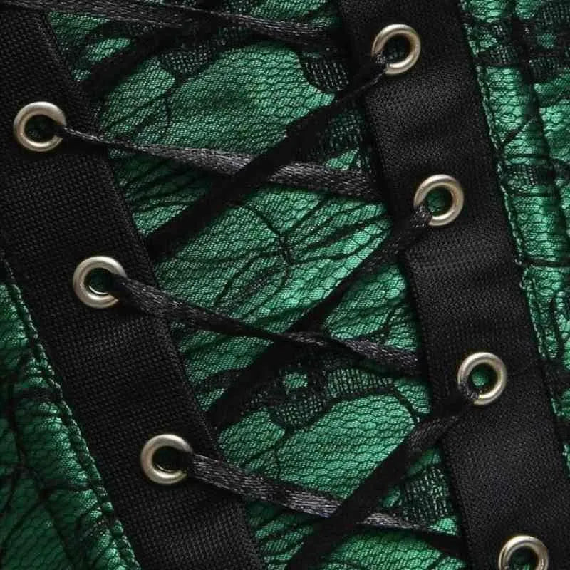 green corset with lace 
