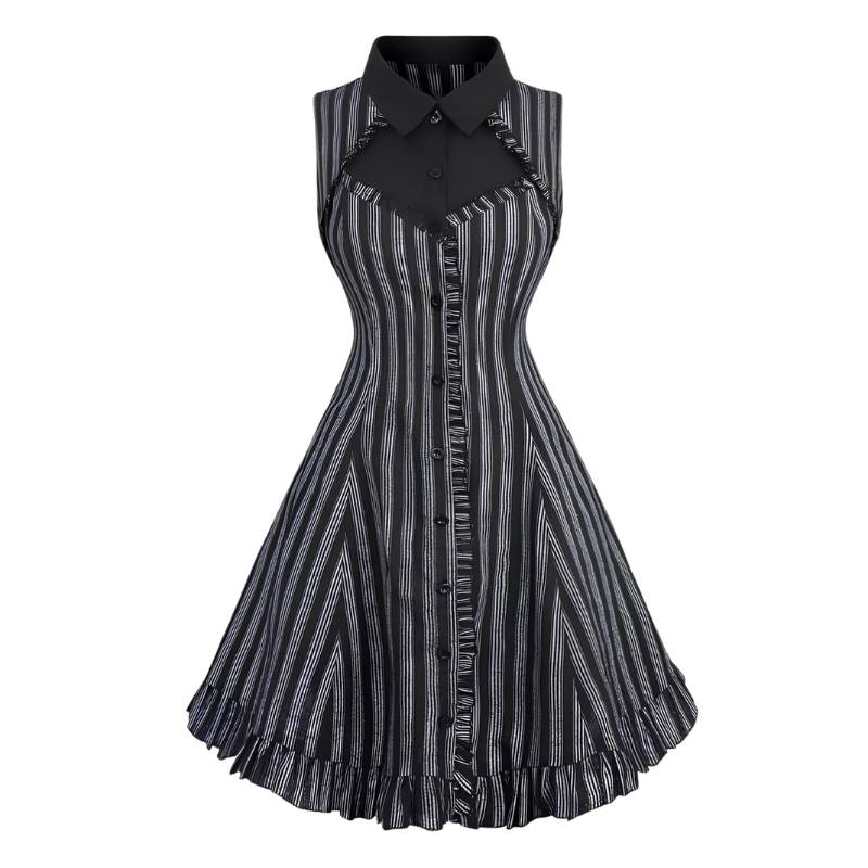 grey steampunk dress with black stripes