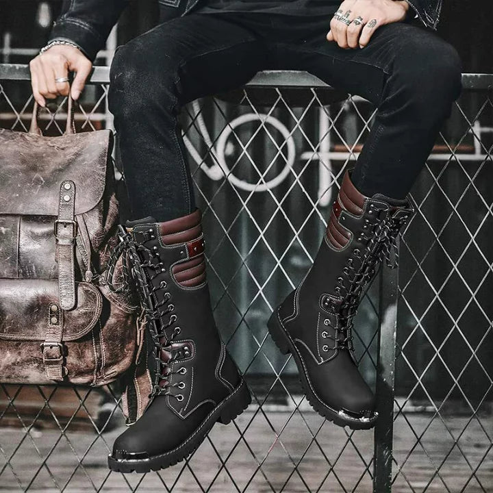 Mens black steampunk boots