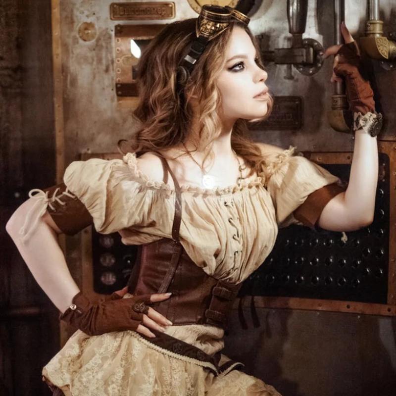 Steampunk bare shoulders shirt