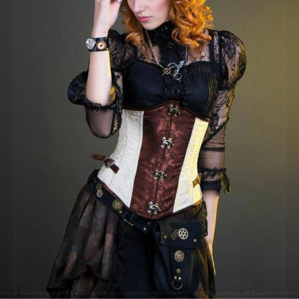 5449 2 Pack Women Fashion Body Waist Belt Black Steampunk Underbust Corset Leather Corset Steampunk Black Studs & Goth Style Buckle  main image 3