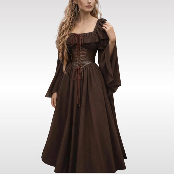 brown fantasy dress Ren faire Bow-Knot The floor Staud Colette Black Embellished Mom Size:14 US