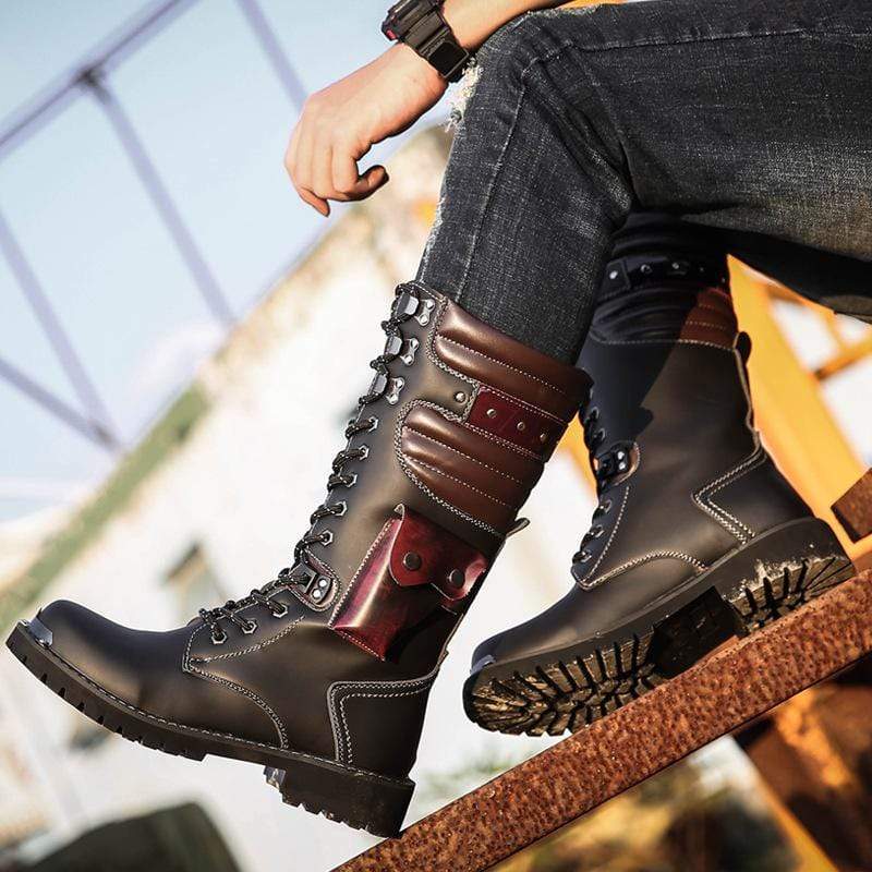 Mens black steampunk boots