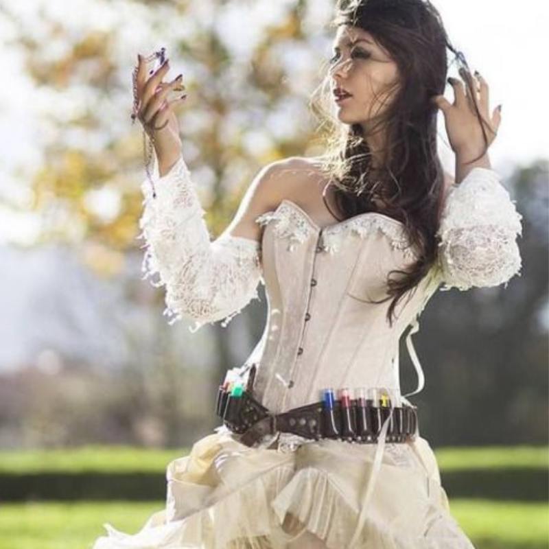 woman wearing a pink steampunk corset