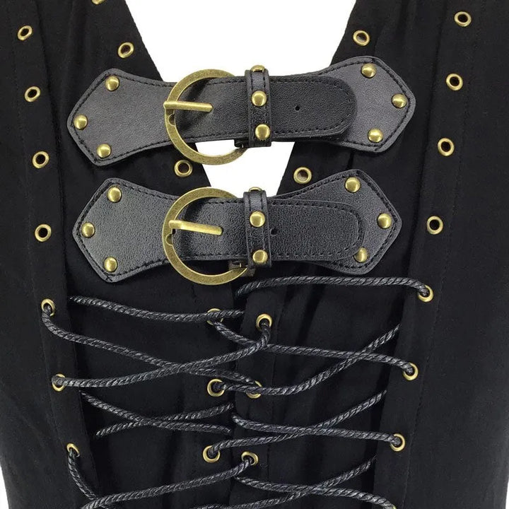 Steampunk black leather belt buckle vest