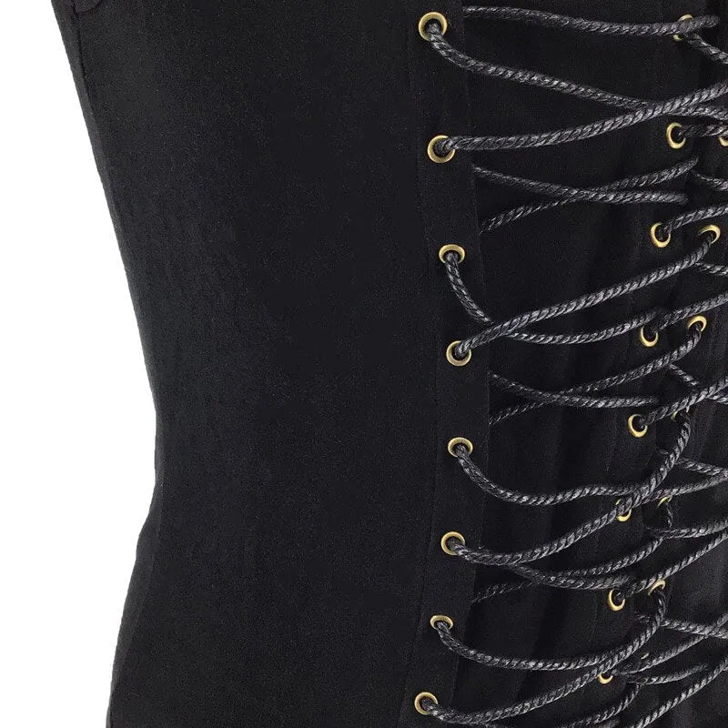 Steampunk black leather belt buckle vest