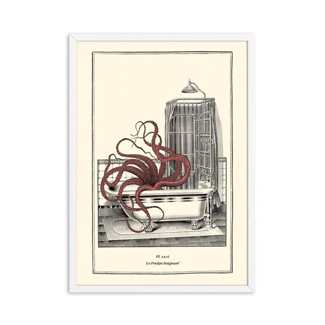 Vintage Steampunk funny toilet wall art: octopus