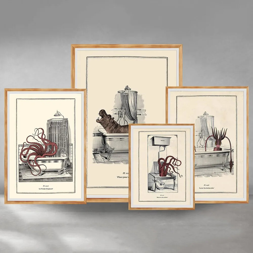 Vintage Steampunk funny toilet wall art: hypopotamus