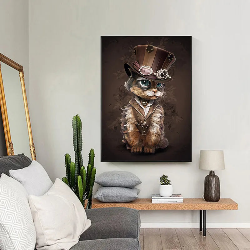 Steampunk cat wall art