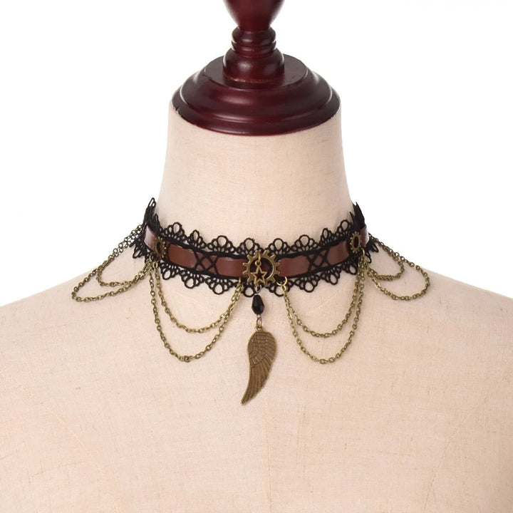 Steampunk necklace with wing pendant